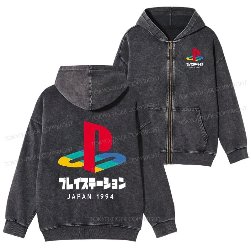 Tokyo-Tiger Playstation Japan 1994 Washed Zip Hoodie