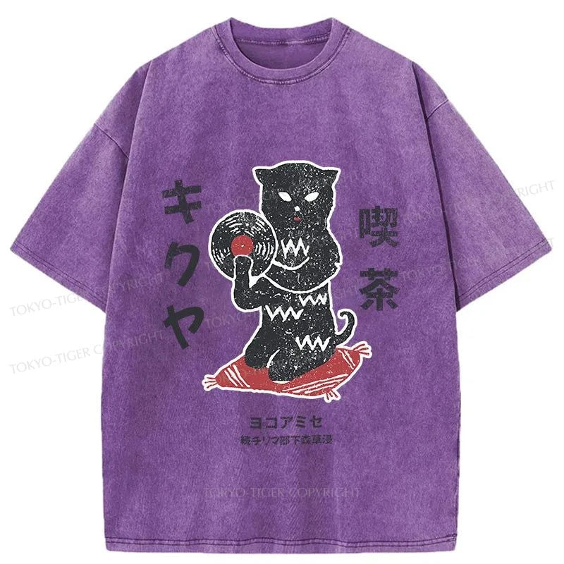 Tokyo-Tiger Vintage Black Cat Japanese Washed T-Shirt