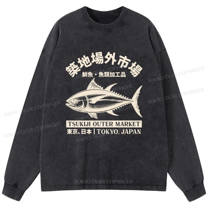 Tokyo-Tiger Sakana Tsukiji Fish Market Washed Long Sleeve T-Shirt