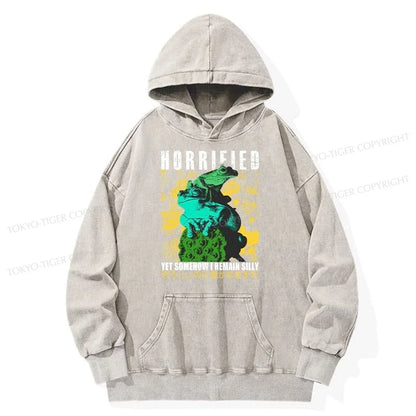 Tokyo-Tiger Horrified Two Frogs Funny Washed Hoodie