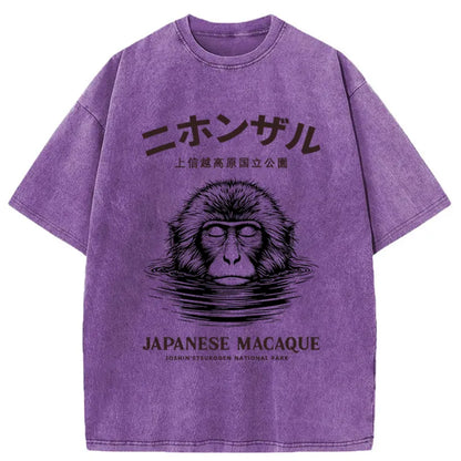 Tokyo-Tiger The Macaque Monkey In The Bath Japanese Washed T-Shirt