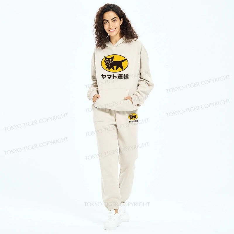 Tokyo-Tiger Black Cat Transport Pattern Japanese Fleece Lined Hoodie Set