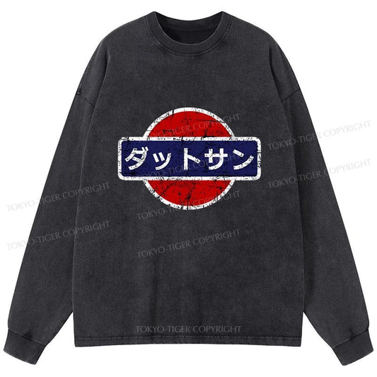 Tokyo-Tiger Datsun Vintage Japanese Car Washed Long Sleeve T-Shirt