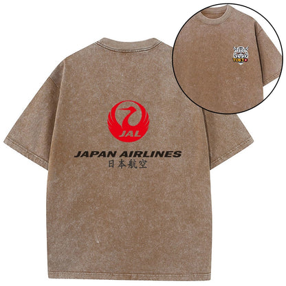 Tokyo-Tiger Japan Airlines Front Back Washed T-Shirt