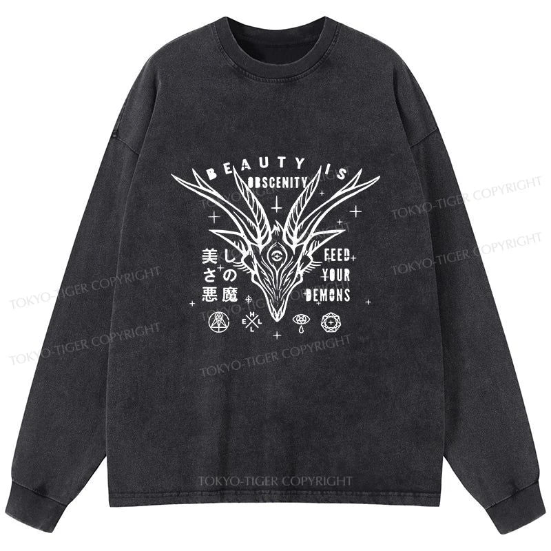 Tokyo-Tiger Beautiful Devil Japanese Washed Long Sleeve T-Shirt