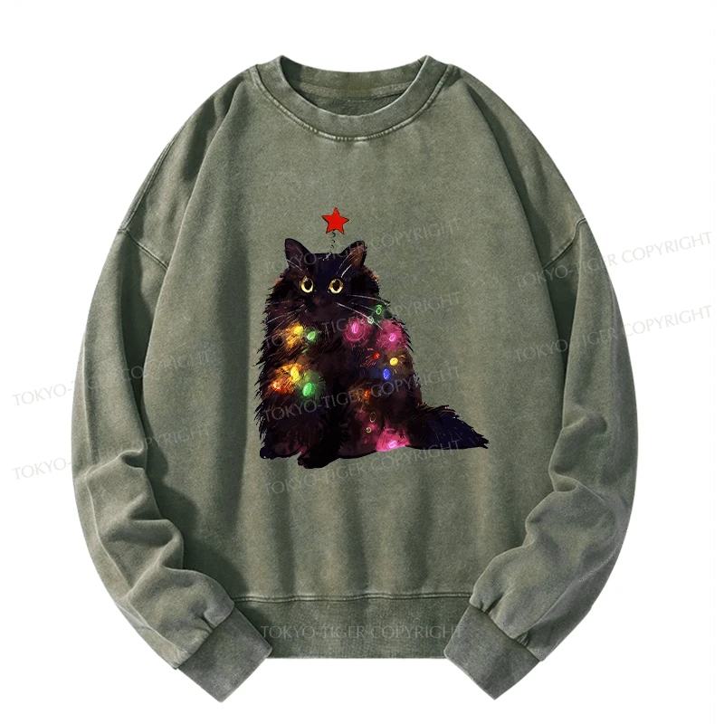 Tokyo-Tiger Christmas Lights Cat Washed Sweatshirt