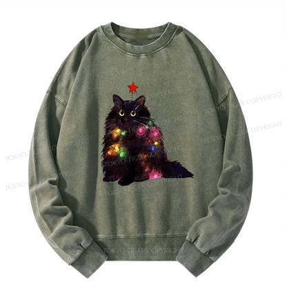 Tokyo-Tiger Christmas Lights Cat Washed Sweatshirt