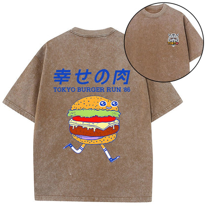 Tokyo-Tiger Tokyo Burger Run Japanese Front Back Washed T-Shirt