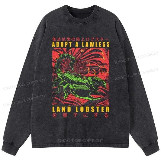 Tokyo-Tiger Adopting A Land Lobster Japanese Washed Long Sleeve T-Shirt