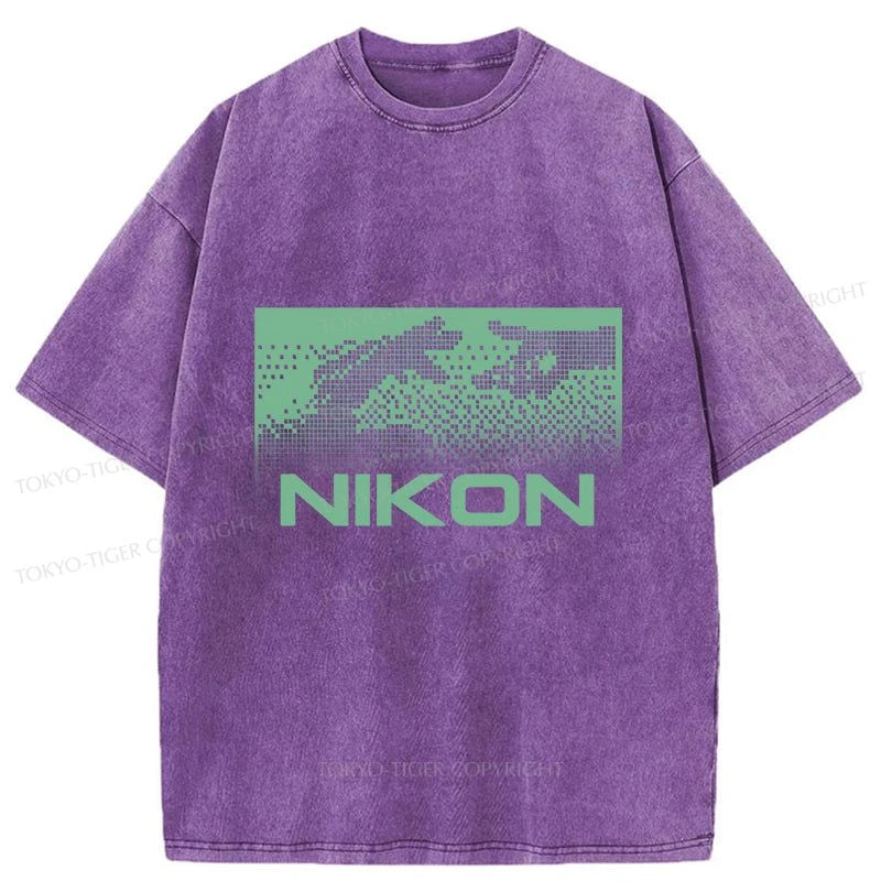 Tokyo-Tiger Nikon Pixel Art Washed T-Shirt