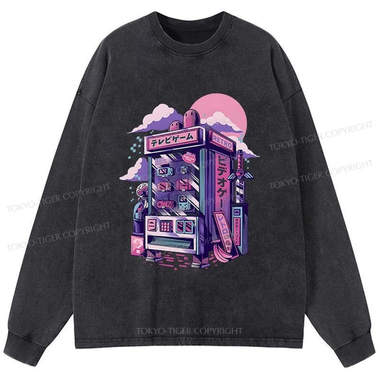 Tokyo-Tiger Japanese Vending Machines Washed Long Sleeve T-Shirt