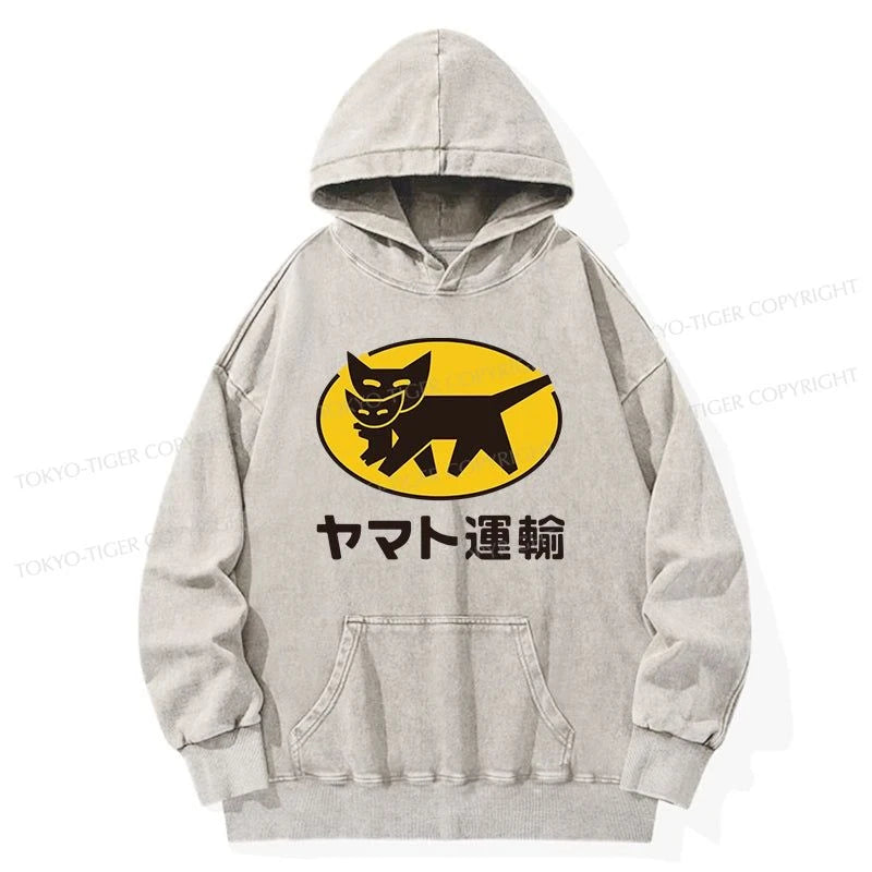 Tokyo-Tiger Black Cat Transport Pattern Japanese Washed Hoodie