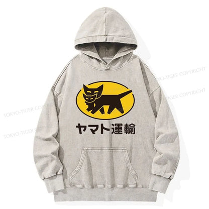 Tokyo-Tiger Black Cat Transport Pattern Japanese Washed Hoodie