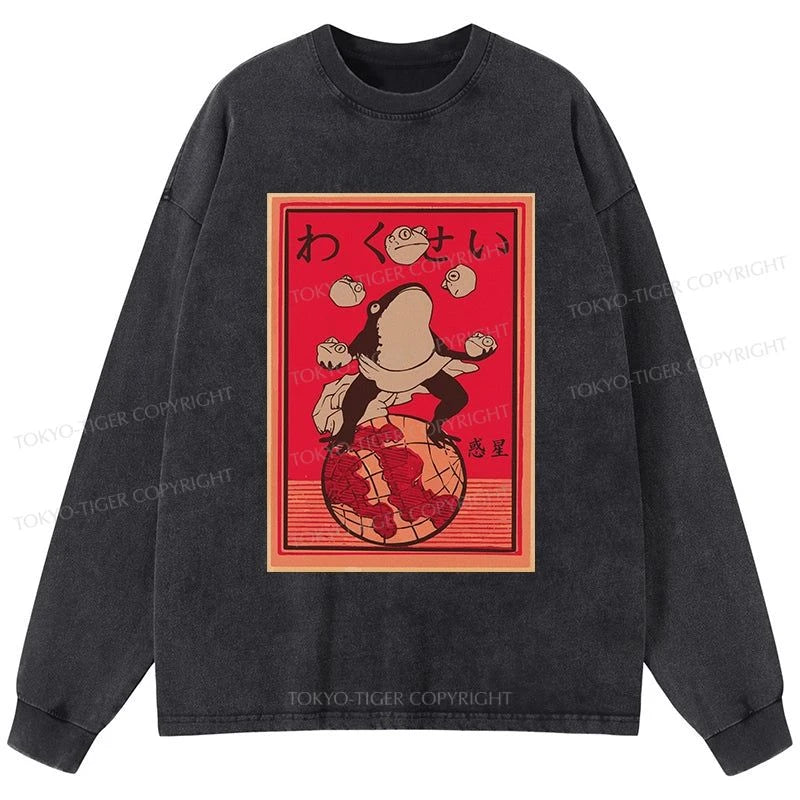 Tokyo-Tiger Wakusei Frog Funny Washed Long Sleeve T-Shirt