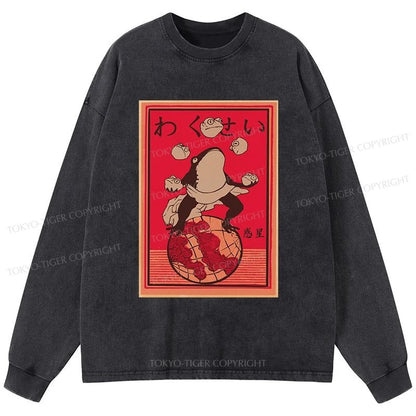 Tokyo-Tiger Wakusei Frog Funny Washed Long Sleeve T-Shirt