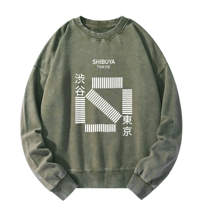 Tokyo-Tiger Japanese Shibuya Crossing Washed Sweatshirt