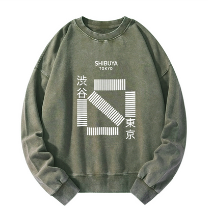 Tokyo-Tiger Japanese Shibuya Crossing Washed Sweatshirt