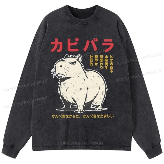 Tokyo-Tiger Angry Capybara Japan Washed Long Sleeve T-Shirt