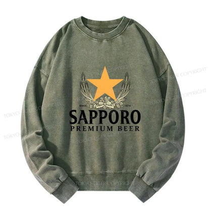 Tokyo-Tiger Sapporo Beer Logo Japanese Washed Sweatshirt