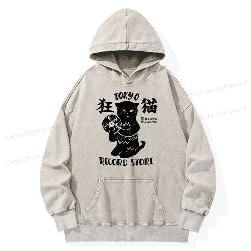 Tokyo-Tiger Tokyo Record Store Cat CD Washed Hoodie