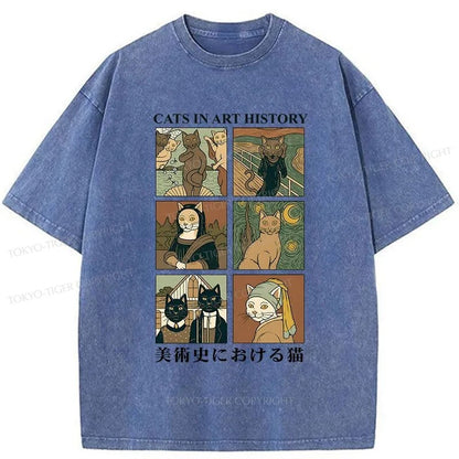 Tokyo-Tiger Cats In Art History Japanese Washed T-Shirt