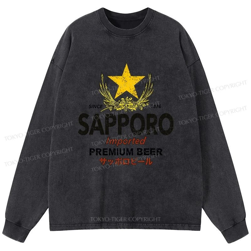 Tokyo-Tiger Sapporo Beer Star Japanese Washed Long Sleeve T-Shirt