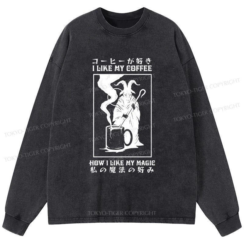 Tokyo-Tiger I Like My Coffee Washed Long Sleeve T-Shirt