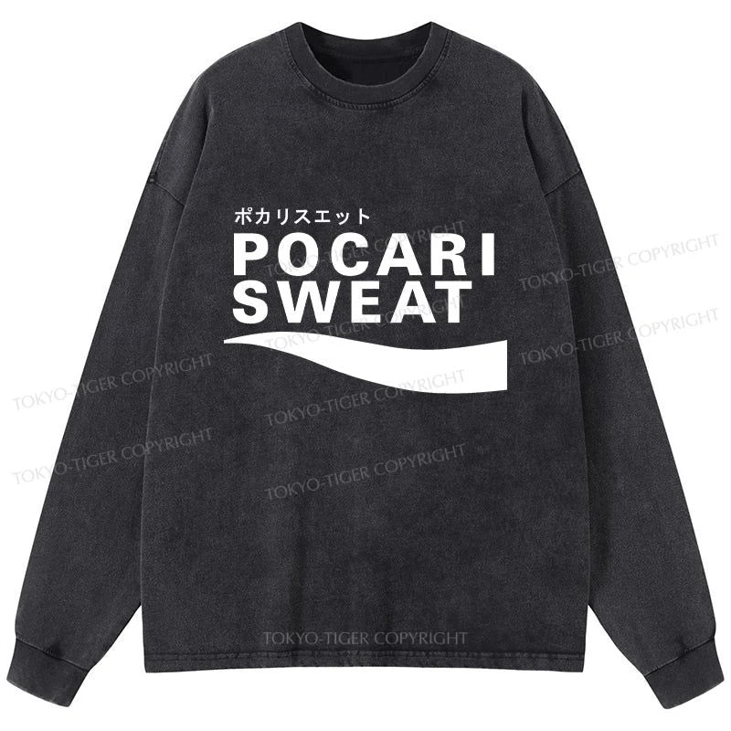 Tokyo-Tiger Japanese Pocari Sweat Logo Washed Long Sleeve T-Shirt