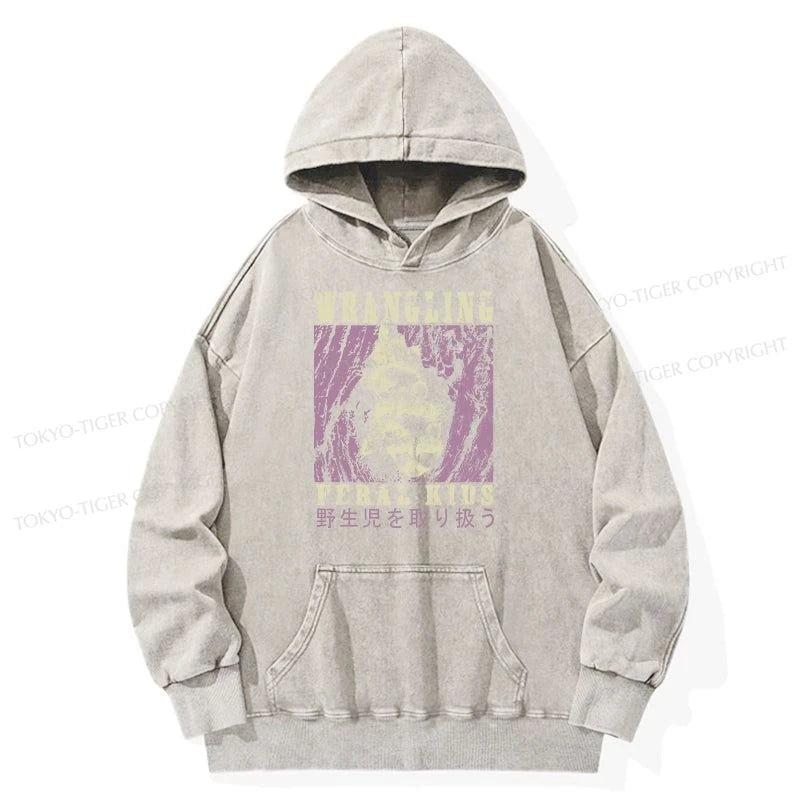 Tokyo-Tiger Wrangling Feral Raccoon Kids Washed Hoodie