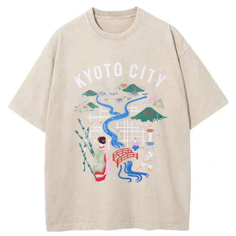 Tokyo-Tiger Kyoto City Japan Travel Washed T-Shirt