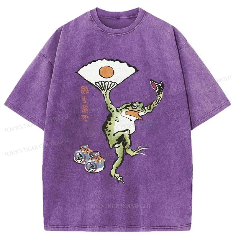 Tokyo-Tiger Dancing Frog Japanese Washed T-Shirt