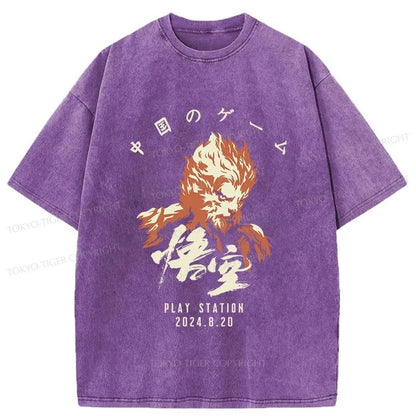 Tokyo-Tiger Wukong Game Washed T-Shirt