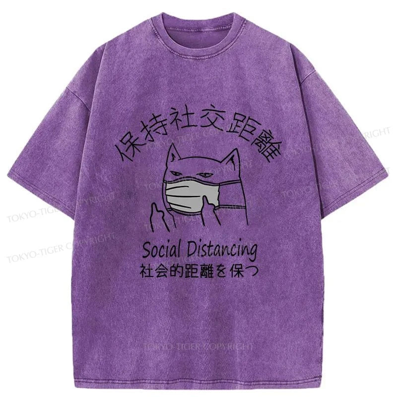 Tokyo-Tiger Social Distancing Cat Washed T-Shirt