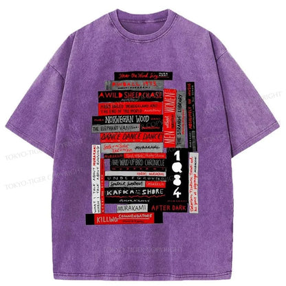 Tokyo-Tiger Murakami Book Stack Fanatic Washed T-Shirt