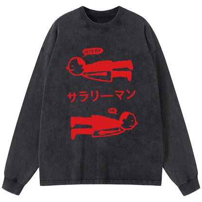 Tokyo-Tiger Let's Fly Office Worker Washed Long Sleeve T-Shirt