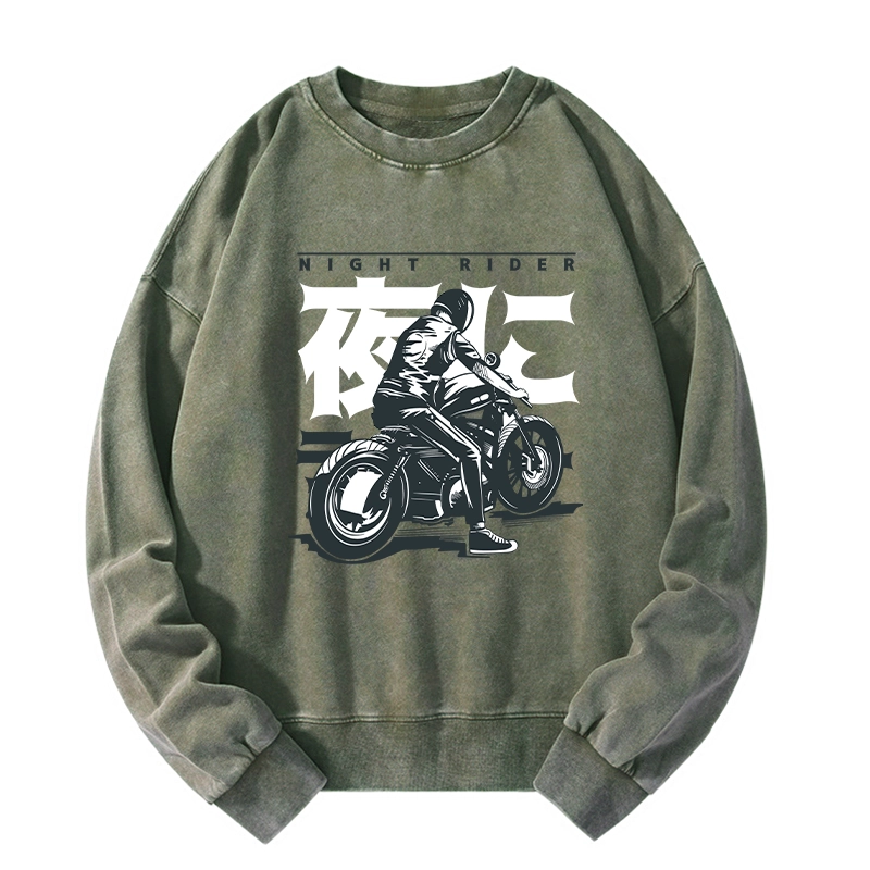 Tokyo-Tiger Motorcyclist Japanese Night Rider Washed Sweatshirt