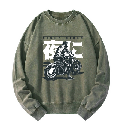 Tokyo-Tiger Motorcyclist Japanese Night Rider Washed Sweatshirt