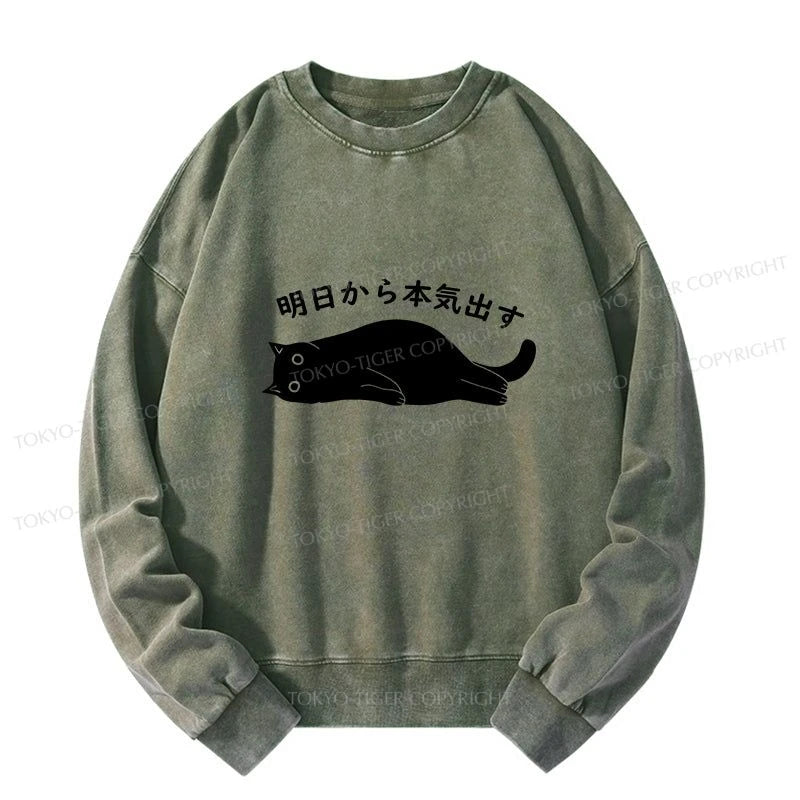 Tokyo-Tiger I'm Going To Get Serious Tomorrow Washed Sweatshirt