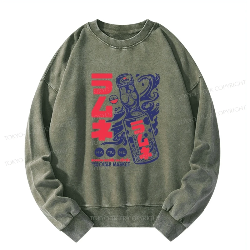 Tokyo-Tiger Ramune Print Japanese Washed Sweatshirt