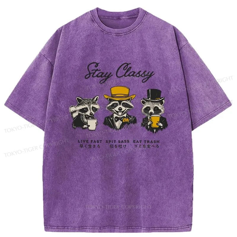 Tokyo-Tiger Stay Classy Raccoon Washed T-Shirt