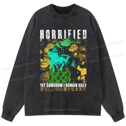 Tokyo-Tiger Horrified Two Frogs Funny Washed Long Sleeve T-Shirt