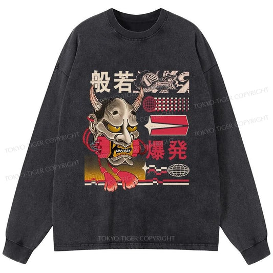 Tokyo-Tiger Hannya Mask Japanese Washed Long Sleeve T-Shirt