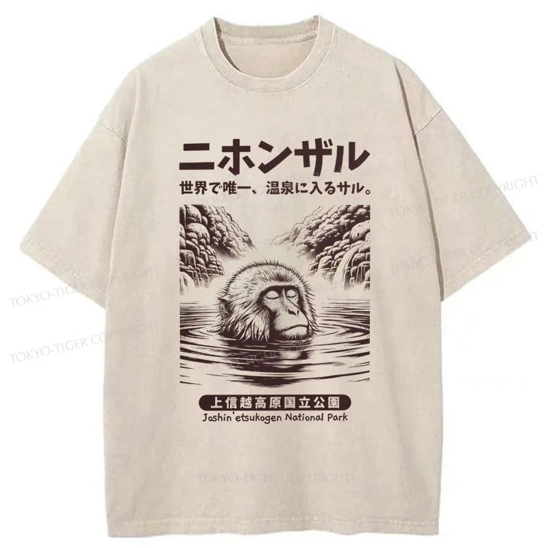 Tokyo-Tiger Macaque Monkey Hot Spring Washed T-Shirt