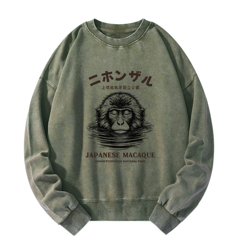 Tokyo-Tiger The Macaque Monkey In The Bath Japanese Washed Sweatshirt