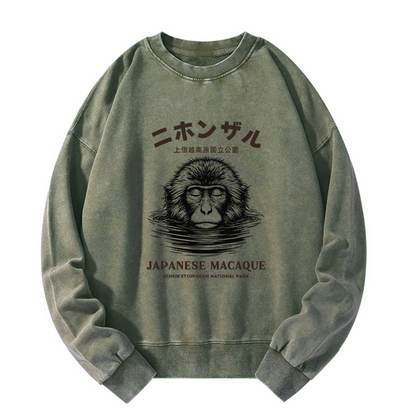 Tokyo-Tiger The Macaque Monkey In The Bath Japanese Washed Sweatshirt