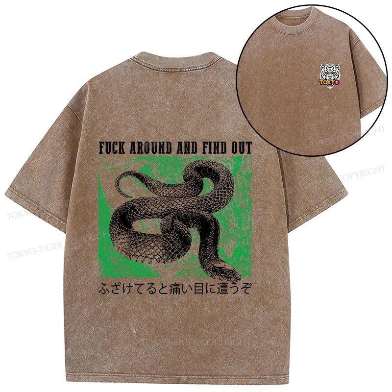 Tokyo-Tiger Cold And Heartless Snake Front Back Washed T-Shirt