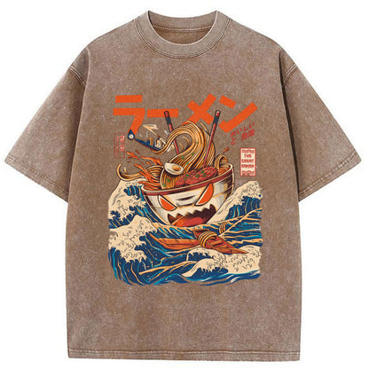 Tokyo-Tiger The Great Wave Ramen Yokai Washed T-Shirt