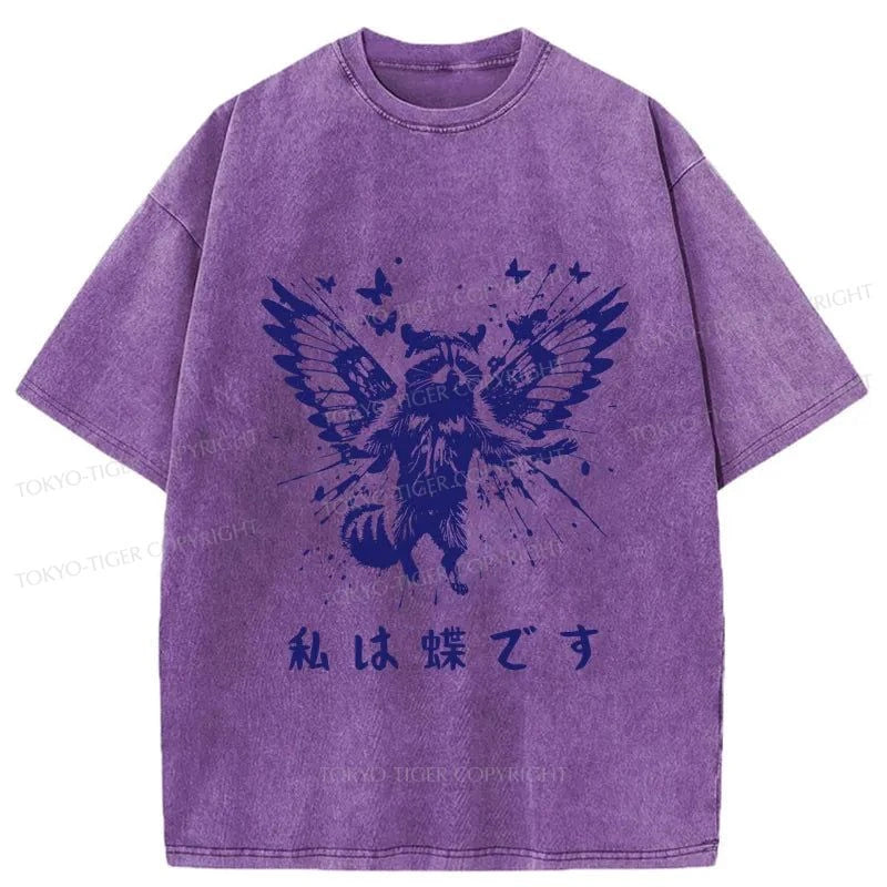 Tokyo-Tiger Raccoon Imagined He Was A Butterfly Washed T-Shirt