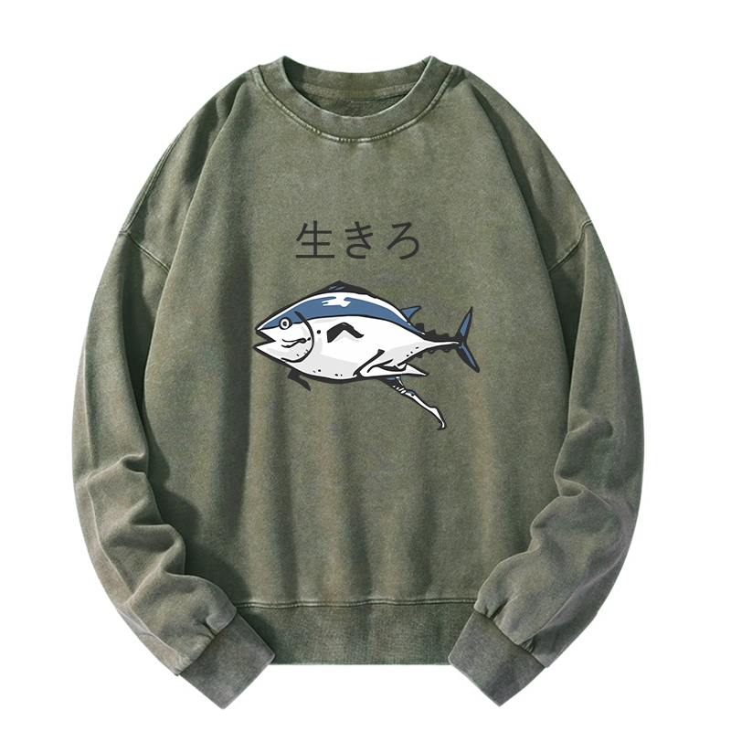 Tokyo-Tiger Running Fish Washed Sweatshirt