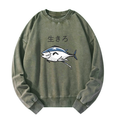 Tokyo-Tiger Running Fish Washed Sweatshirt